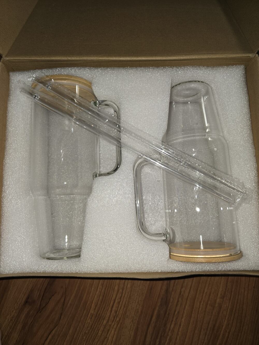 Pack of 2 Glass Cups with Lids and Straws - 40 Oz Tumbler with Handle